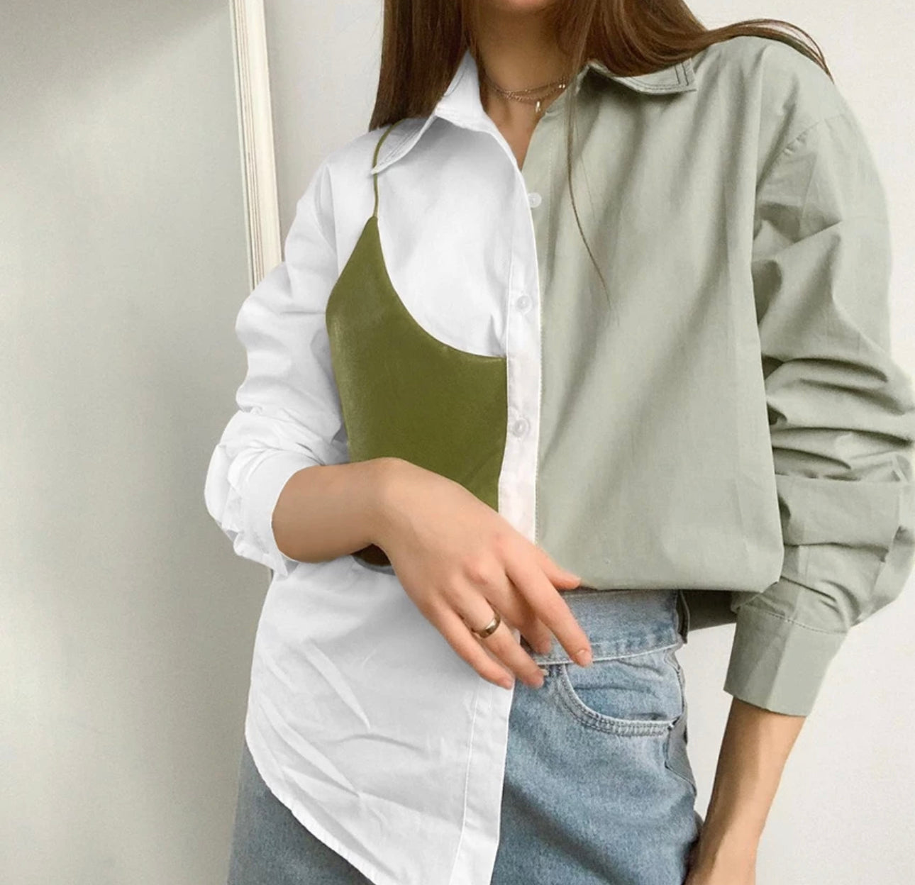 Olive Green Patchwork Shirt